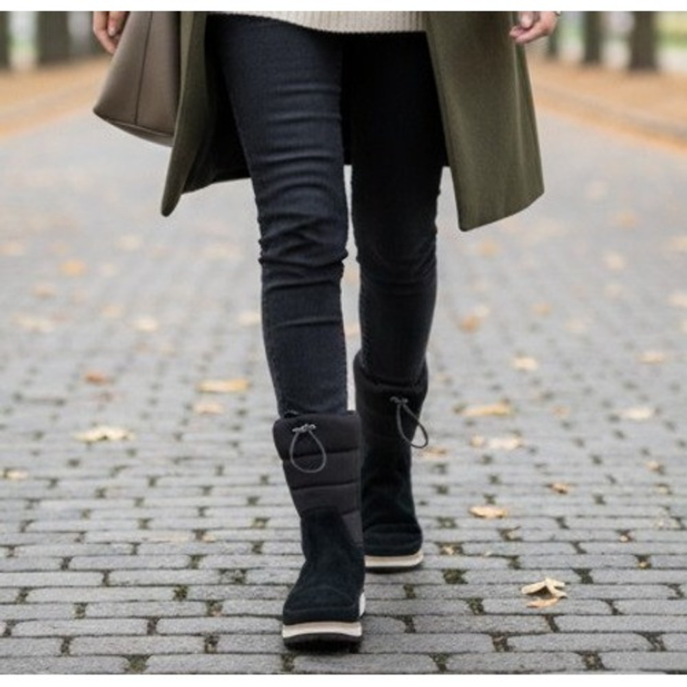 TOMS McKenna Black Puffer Boots Womens‎ 9 Suede Winter Pull On Snow Shoes